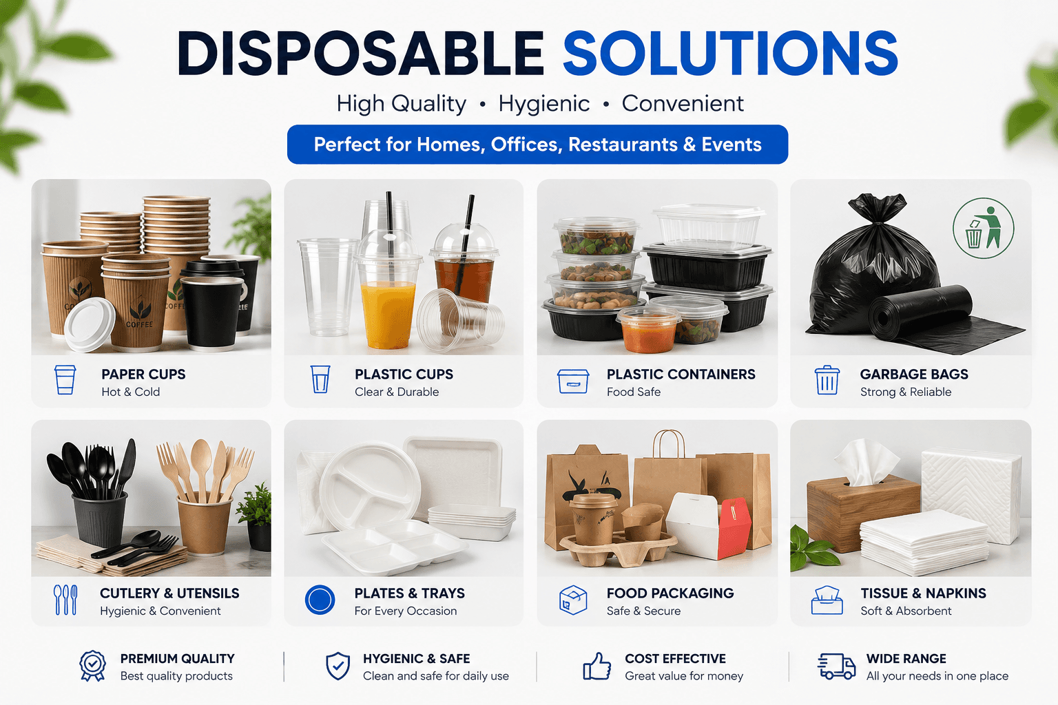 Plastic cups, paper cups, garbage bags, and plastic containers available in Al Ain at Shop House